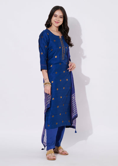 Blue Silk Straight cut suit