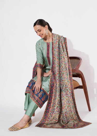Dusty Green Silk Straight cut suit
