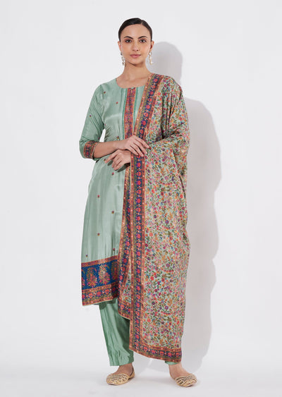 Dusty Green Silk Straight cut suit