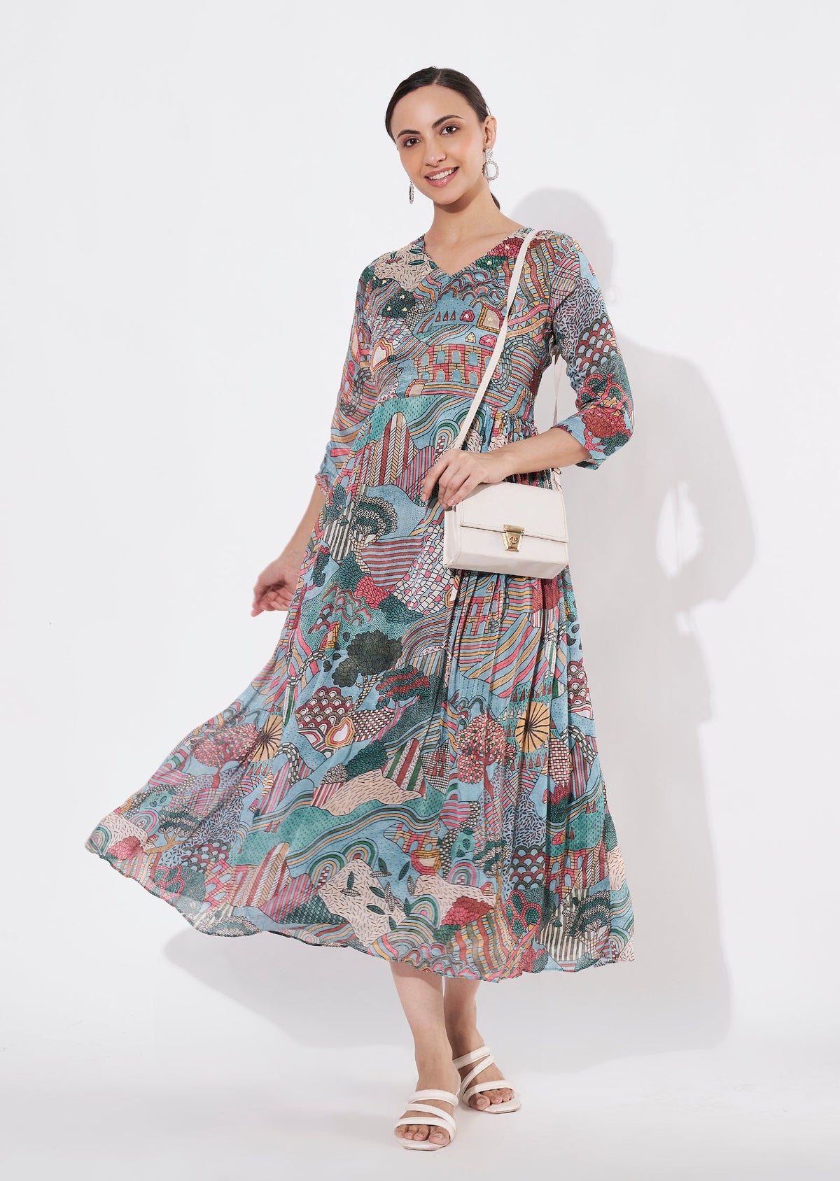 Dusty Blue Chinnon Long kurti