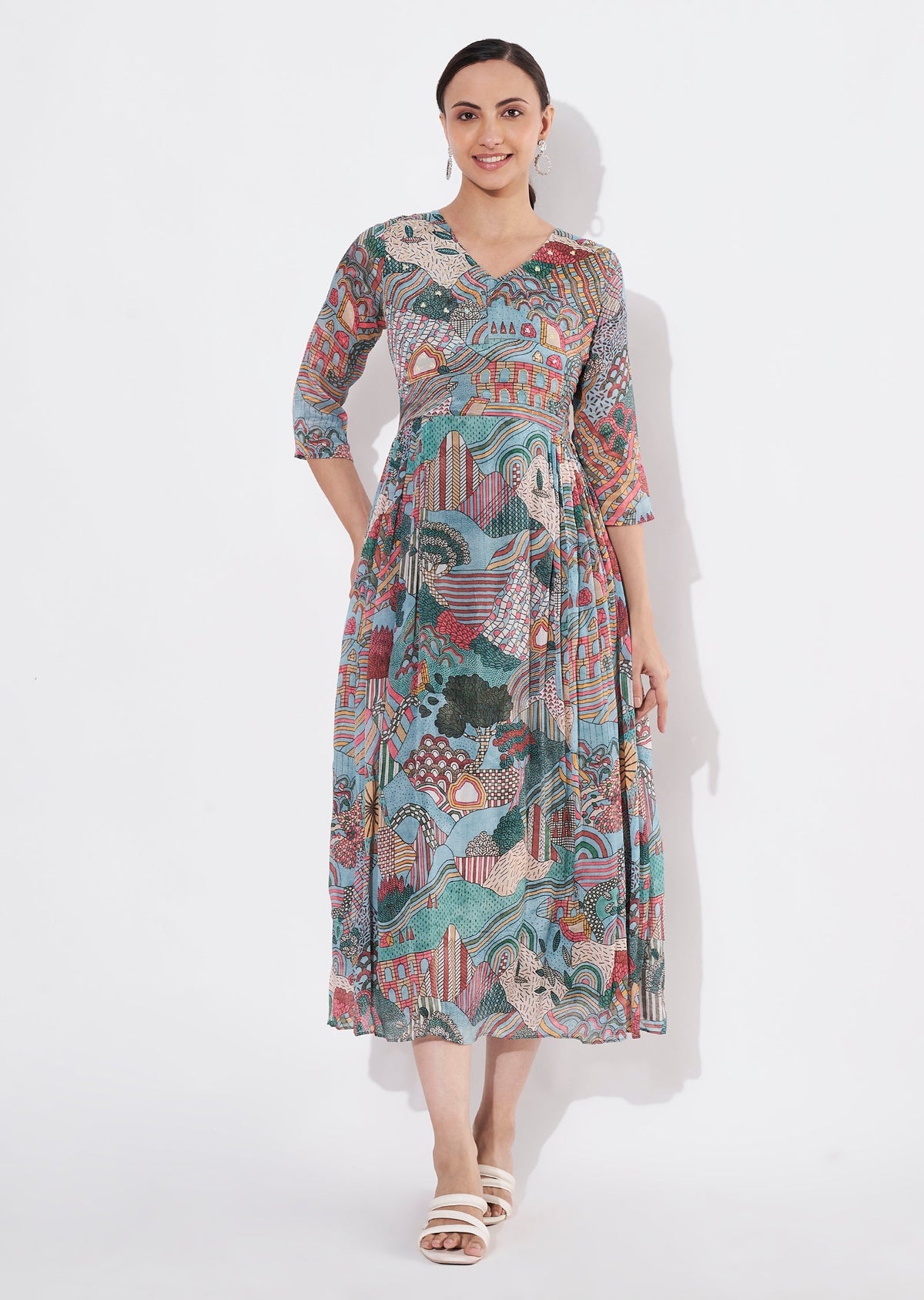 Dusty Blue Chinnon Long kurti