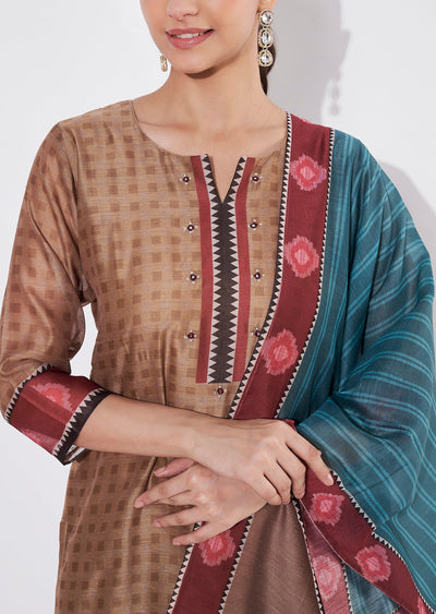 Light Brown Chanderi Straight cut suit