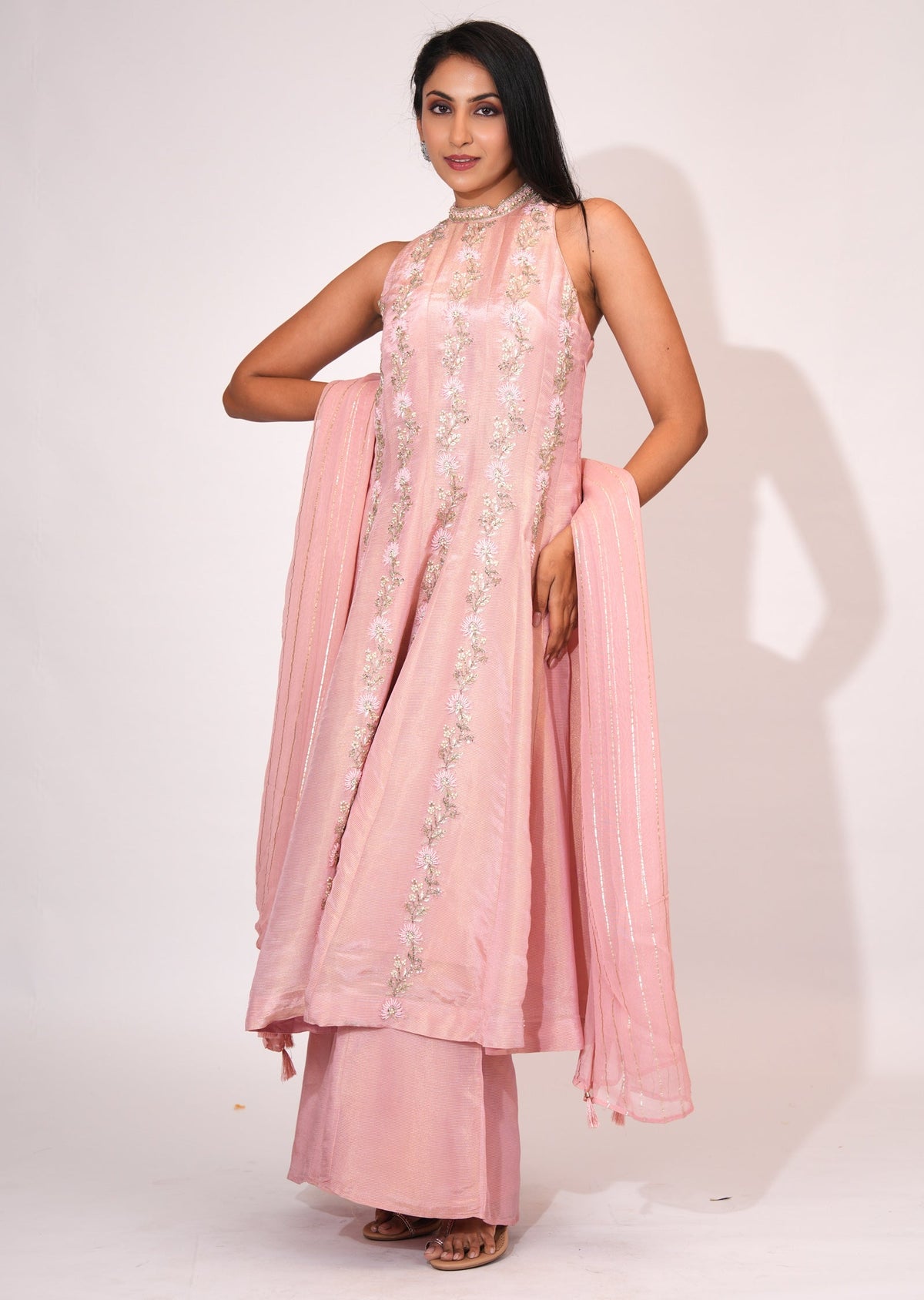 Light Pink Tissue Anarkali suit