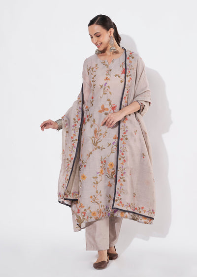 Grey Jute Anarkali suit