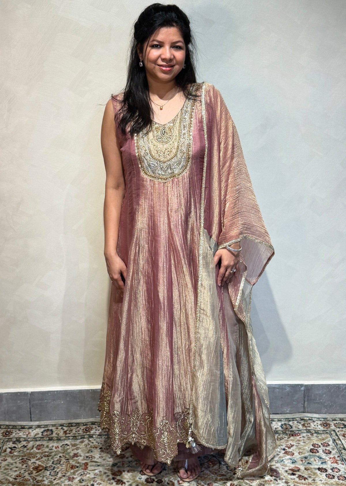 Onion Pink Tissue Anarkali Suit