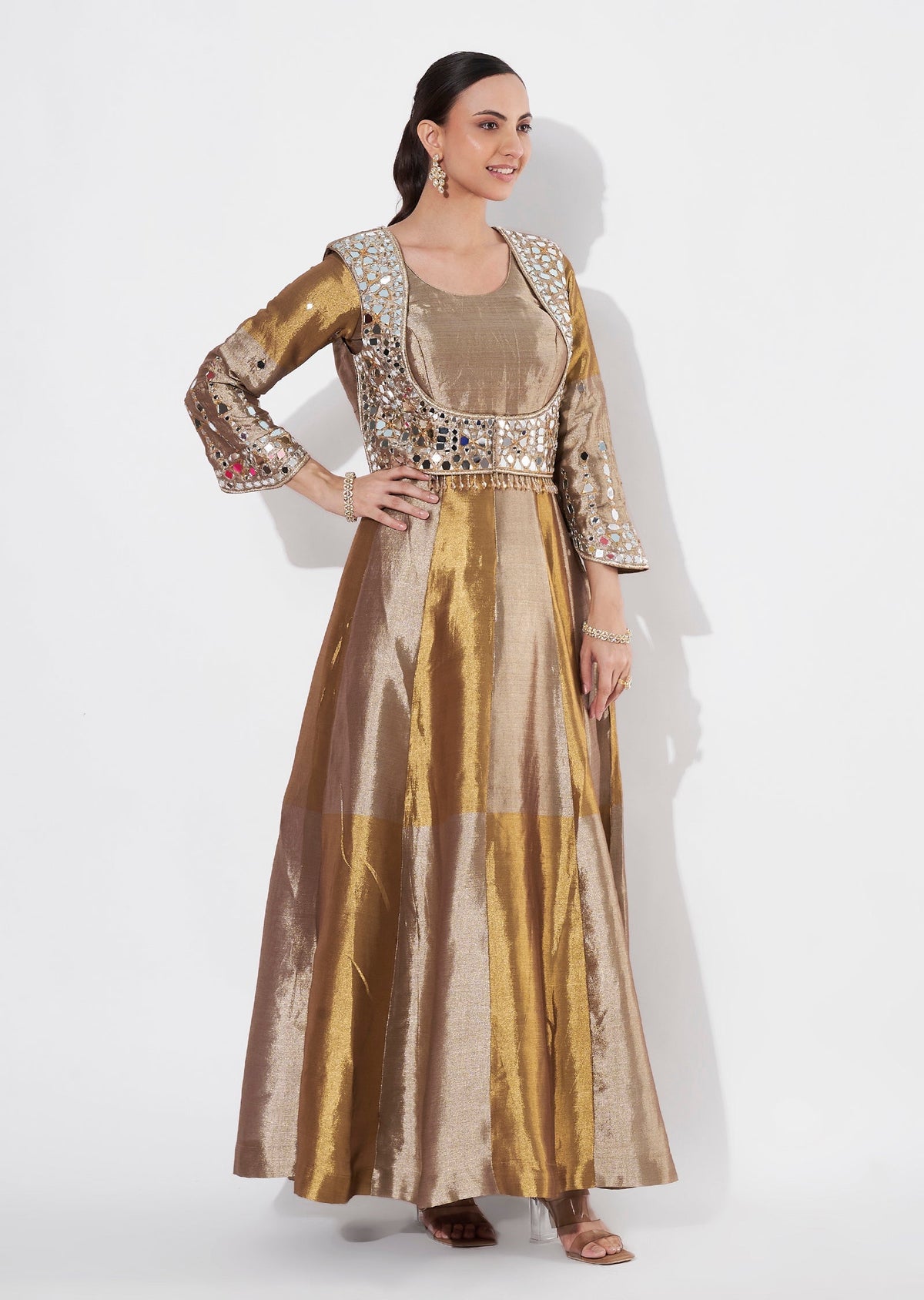 Gold Tissue Anarkali suit(No Dupatta)