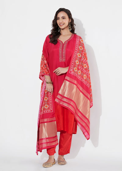 Rani Pink Dola Silk Straight cut suit