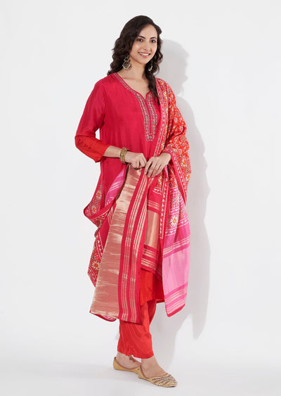 Rani Pink Dola Silk Straight cut suit