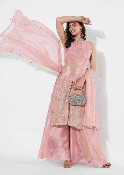 Peach Tissue Anarkali suit