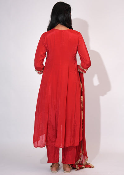 Red Chinnon Anarkali suit