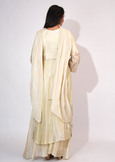 Cream Tissue Side slit Anarkali suit