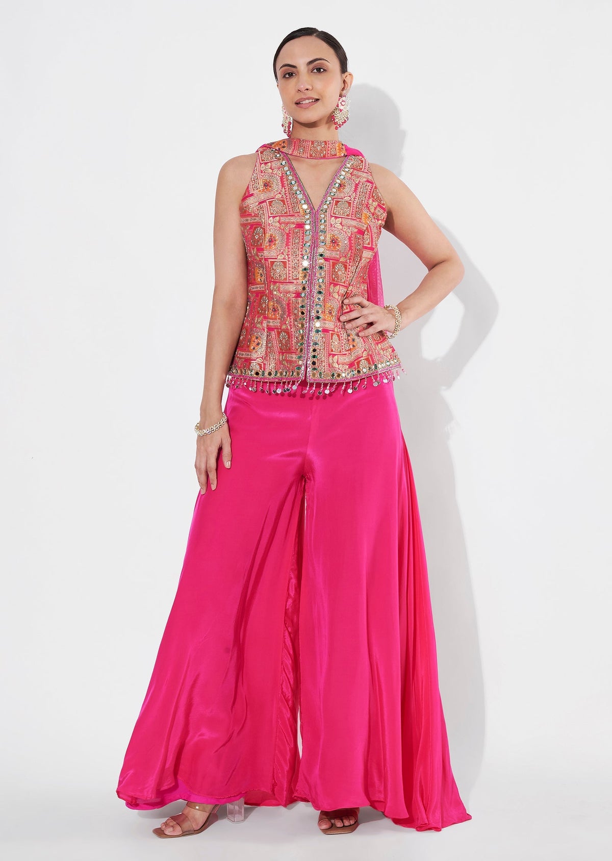 Pink Banaras Silk Peplum Set