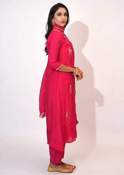 Rani Pink Mul Chanderi Anarkali suit