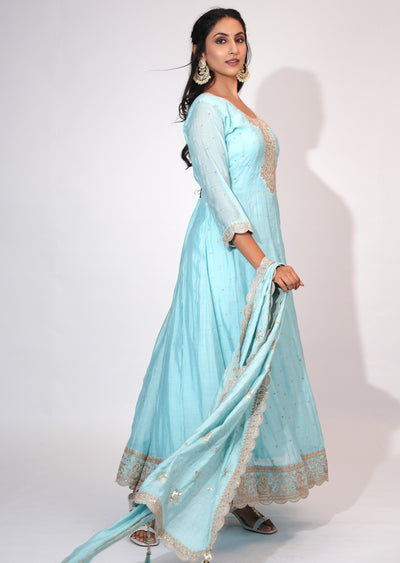 Light Blue Silk Anarkali suit