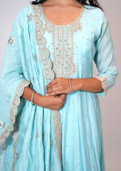 Light Blue Silk Anarkali suit