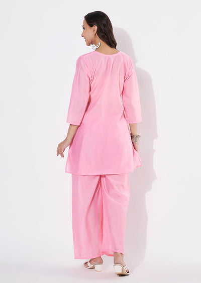 Baby Pink Russian Silk Straight cut Kurti set