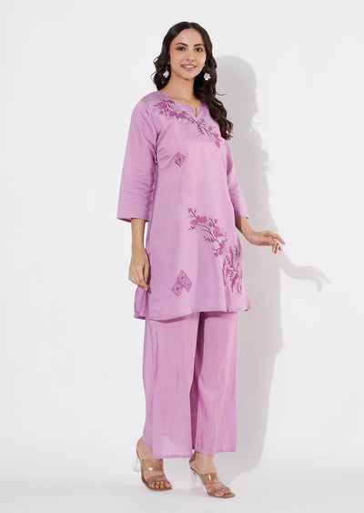 Lavender Russian Silk Straight cut Kurti set