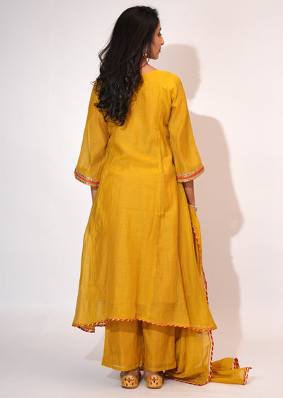 Yellow Mul Chanderi Anarkali suit