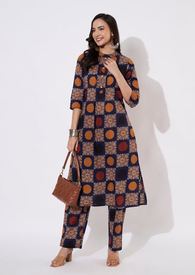 Navy Blue Cotton Kurti set