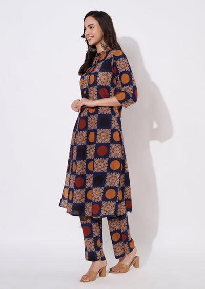 Navy Blue Cotton Kurti set