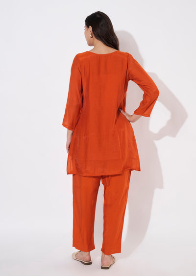 Dark Rust Muslin Short Kurti set