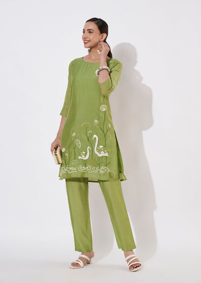 Parrot Green Muslin Kurti set