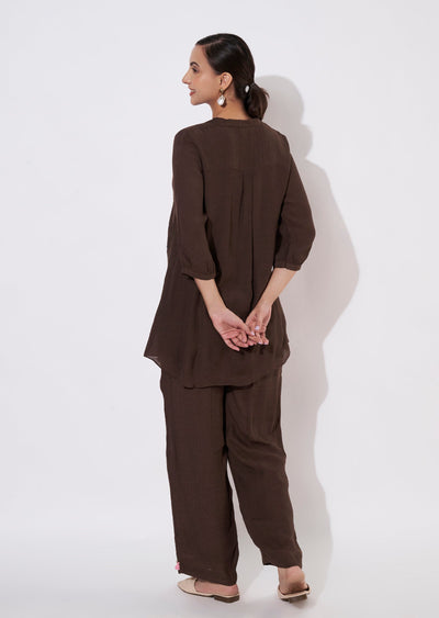 Dark Brown Linen Georgette Kurti set