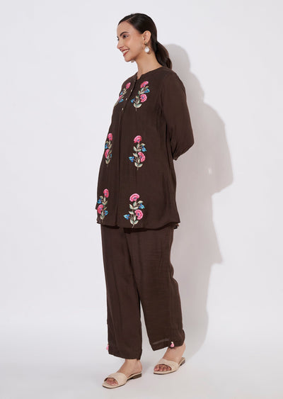 Dark Brown Linen Georgette Kurti set
