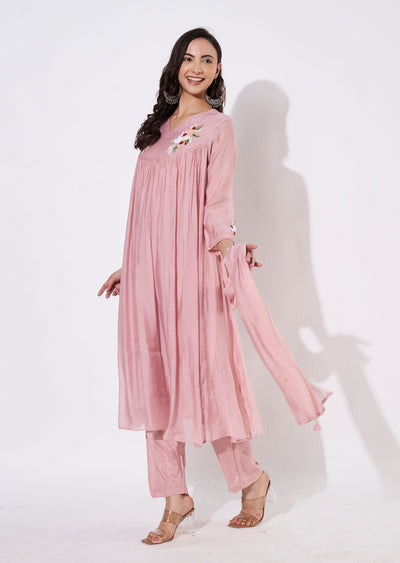 Dusty Peach Mul Chanderi Anarkali suit