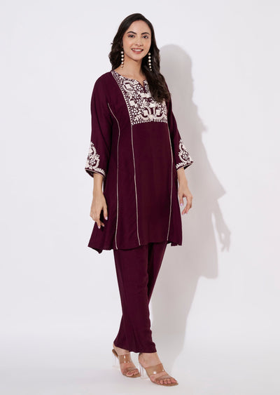 Wine Gold Short Kurti set