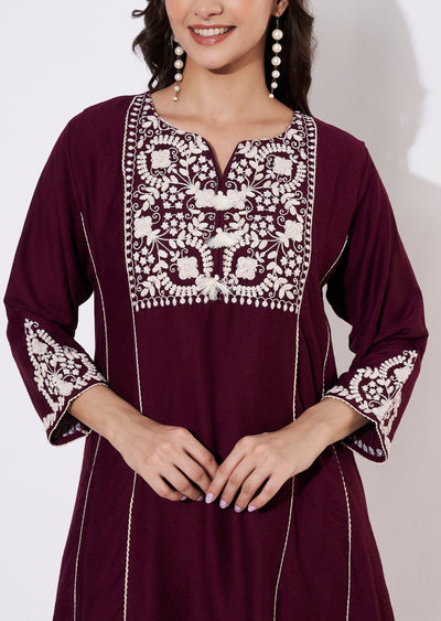 Wine Gold Short Kurti set