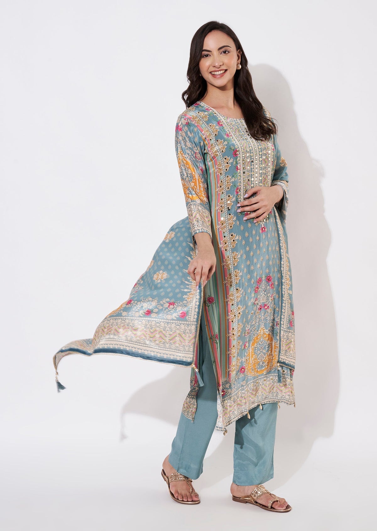 Dusty Green Muslin Straight cut suit