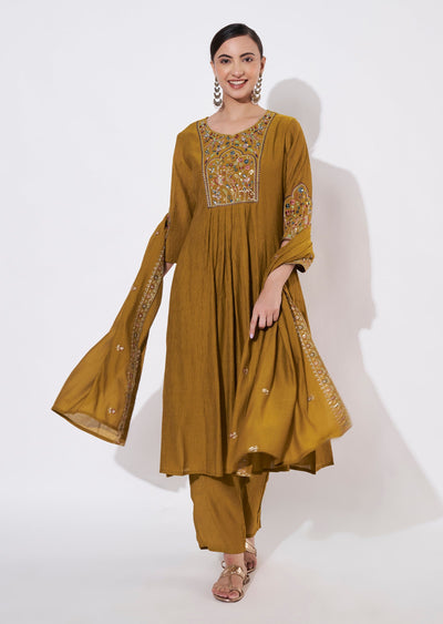 Dark Mustard Gold Anarkali suit