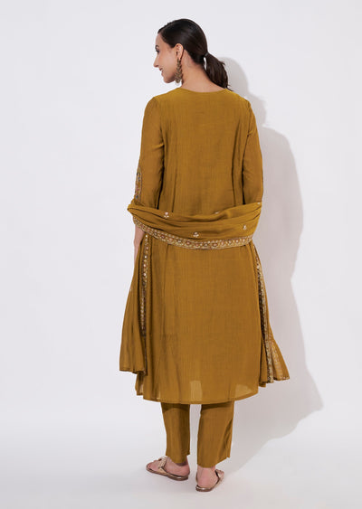 Dark Mustard Gold Anarkali suit