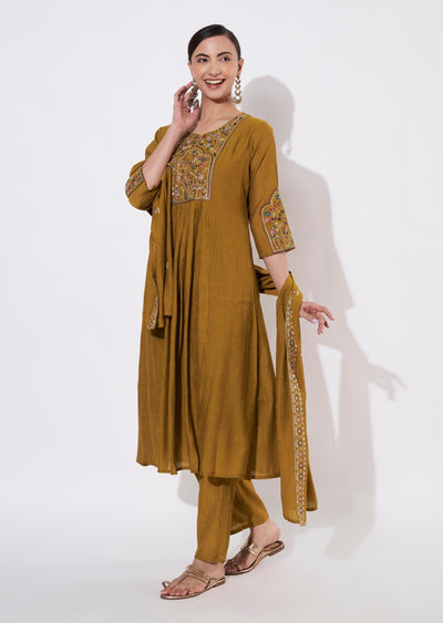 Dark Mustard Gold Anarkali suit