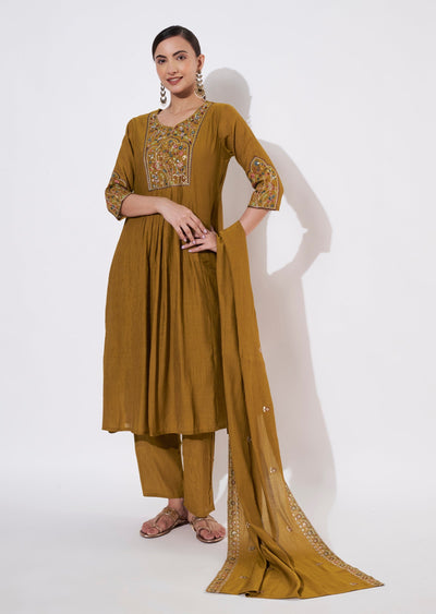 Dark Mustard Gold Anarkali suit
