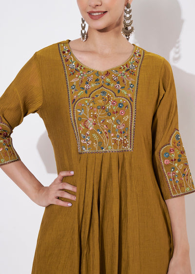 Dark Mustard Gold Anarkali suit