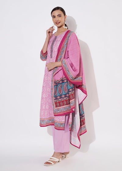Pink Cotton Straight cut suit