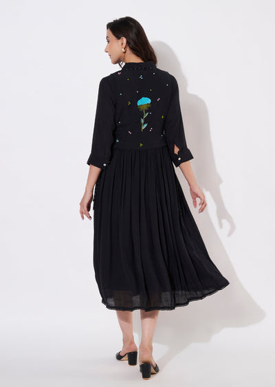 Black Linen Georgette Frock Kurti with short jacket