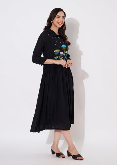 Black Linen Georgette Frock Kurti with short jacket