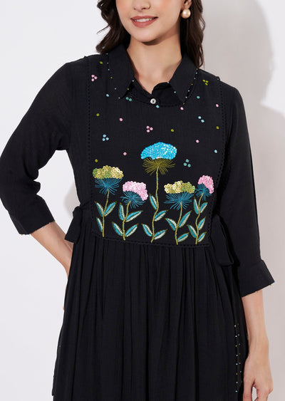 Black Linen Georgette Frock Kurti with short jacket