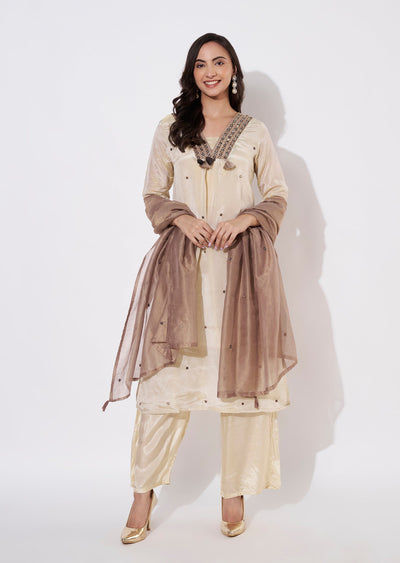 Beige Tissue Straight cut suit