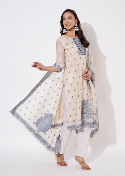 Fawn Chanderi Straight cut suit