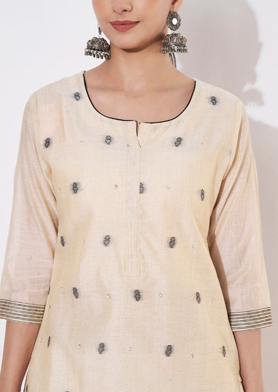 Beige Chanderi Straight cut suit