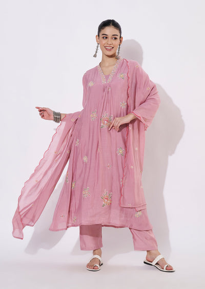 Onion Pink Mul Chanderi Anarkali Suit
