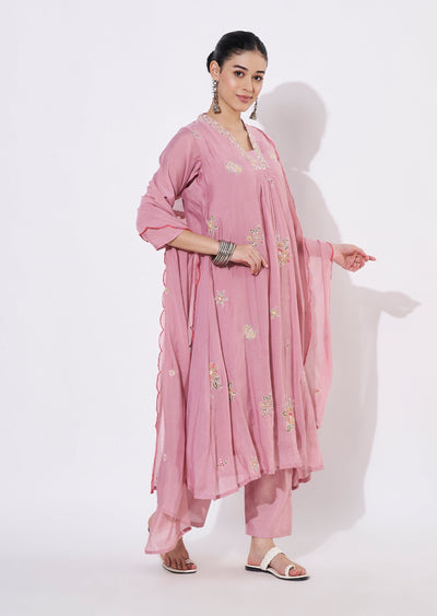 Onion Pink Mul Chanderi Anarkali Suit