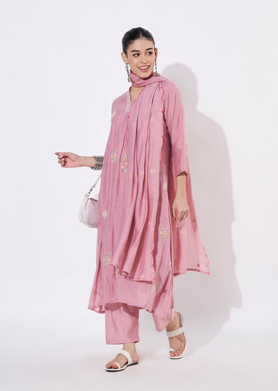 Onion Pink Mul Chanderi Anarkali Suit
