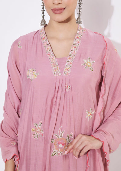 Onion Pink Mul Chanderi Anarkali Suit