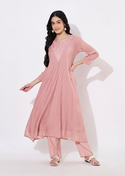 Onion Pink Gold Fusion wear kurti