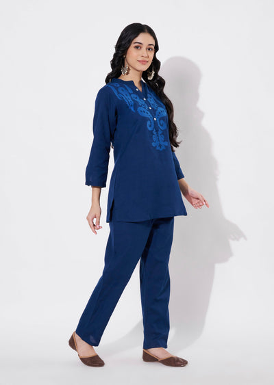 Ink Blue Cotton Fusion wear kurti